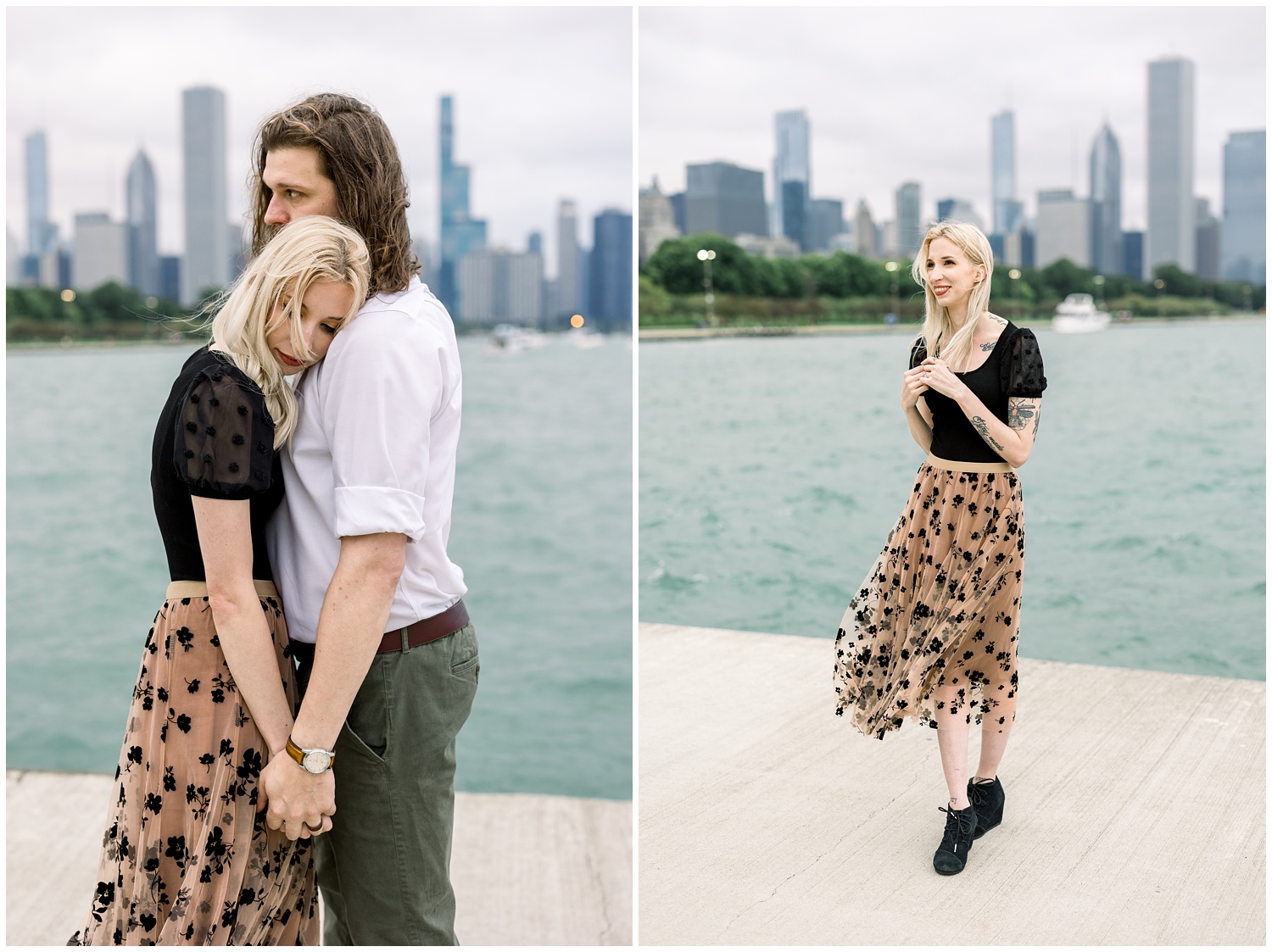 Couples photos with the Chicago Skyline