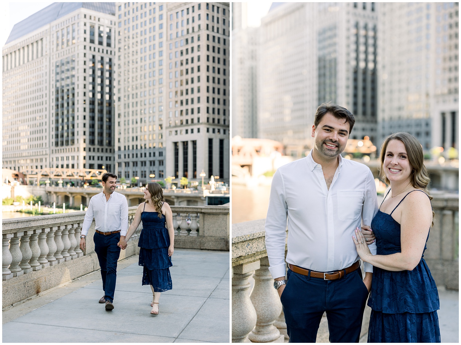 Engagement photos on a Chicago Bridge